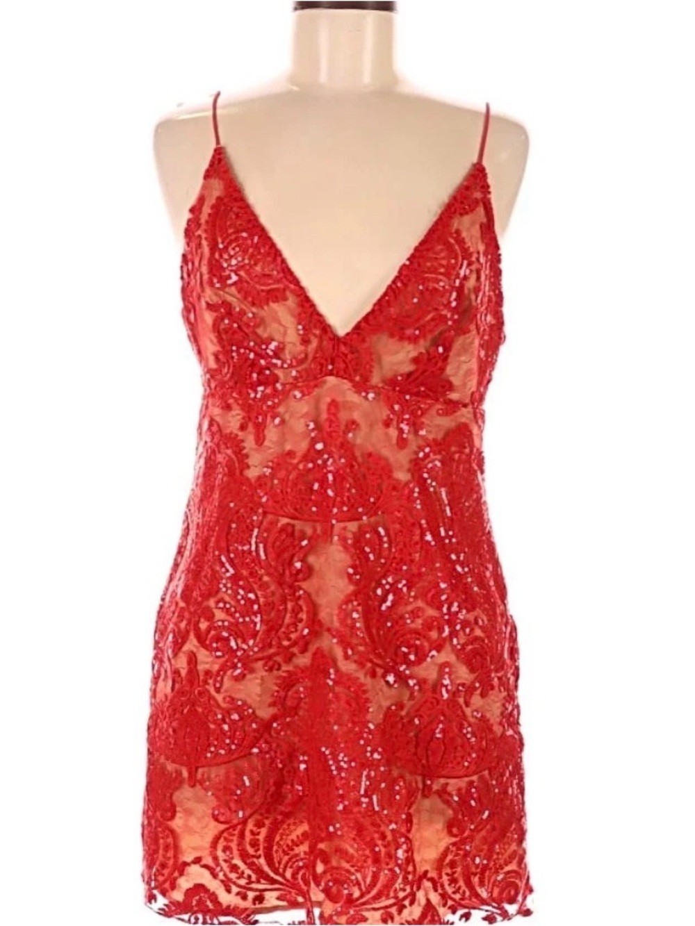 Free People Red Sequin Lace Slip Dress